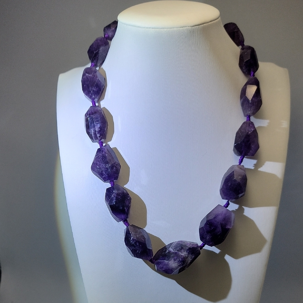 Elegant 16" Faceted Purple Dream Amethyst Natural Chunky Gemstone Necklace 545ct